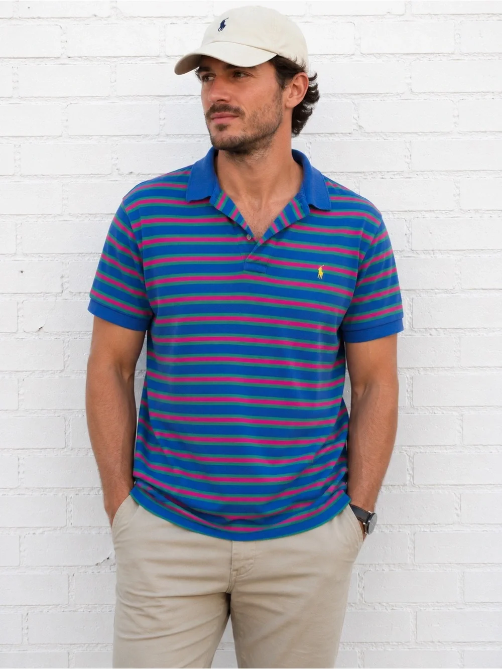 Vintage Polo Ralph Lauren Striped Polo Shirt Men’s XL Blue Green Pink Cotton
